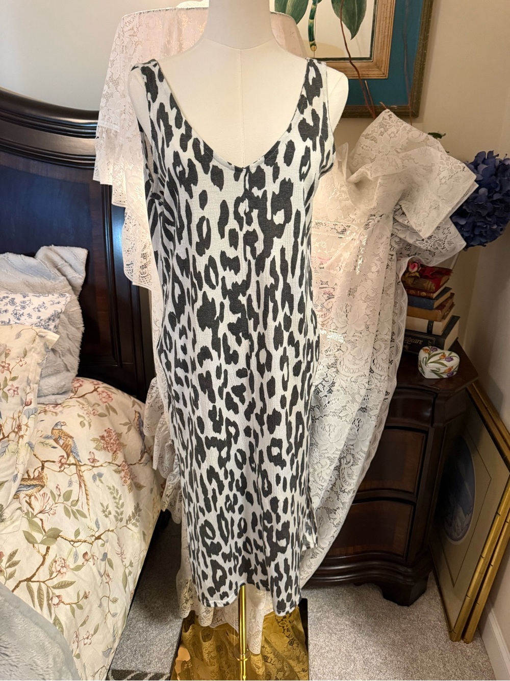 Nicole Miller Black and White Leopard Print Maxi Dress